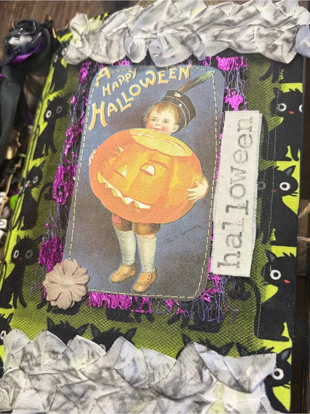 Halloween Junk Journal Black Cats Softcover 3 Signatures Decorated Handmade